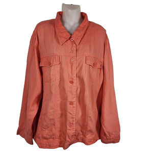 Relativity Women's 100% Linen Jacket Size 3X Flap Pockets Salmond Button Front